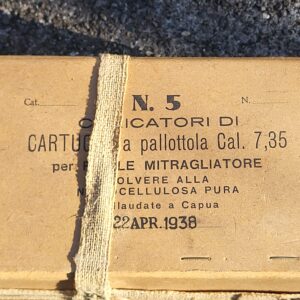 Rare sealed box of 7.35 carcano on machine gun trays